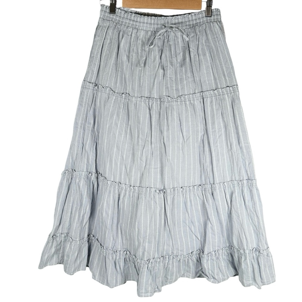 Madewell Blue Striped Pull-On Ruffle Tiered Cotton Maxi Skirt Women’s Size Small - Picture 2 of 8